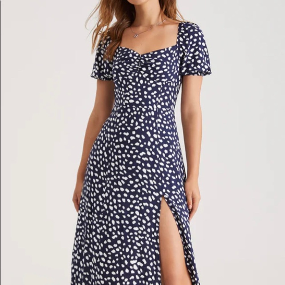 Square neck patterned slit dress